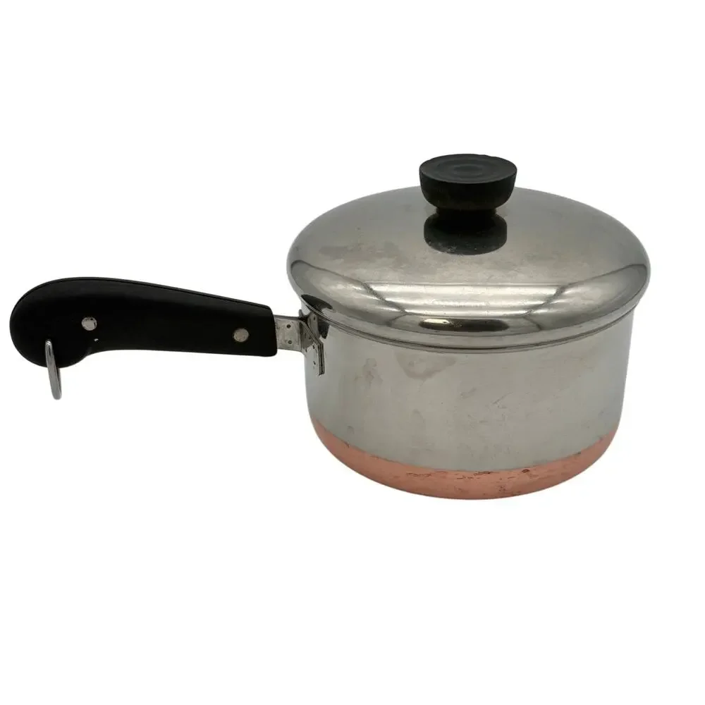 Vintage Revere Ware 1 Qt Copper Clad Stainless Saucepan w/ Lid USA Pre-1968